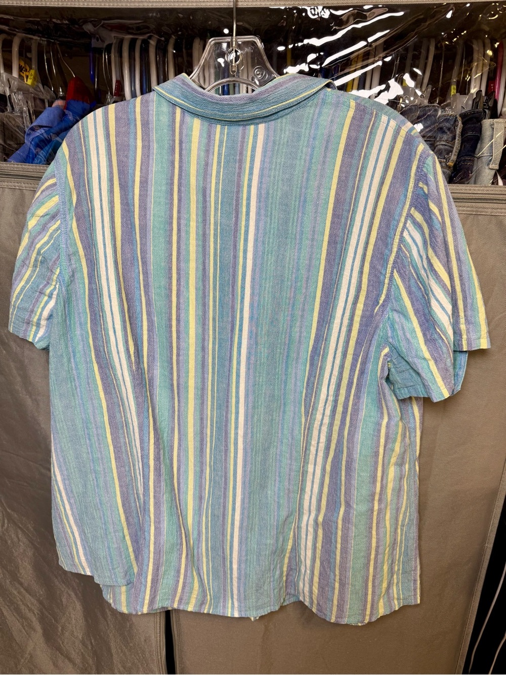 Women’s Short-Sleeve Striped Button-Down Shirt - Blue/Green,  100% Cotton, 2X - Picture 2 of 7